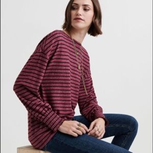 Lucky Brand Burgundy Stripe Cloud Jersey Smocking Top